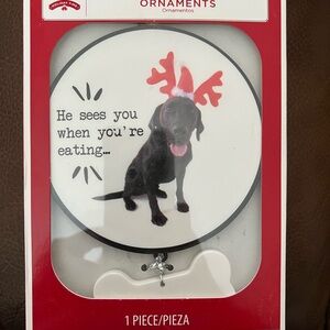 Holiday Time Festive Dog Ornament with Red Antlers